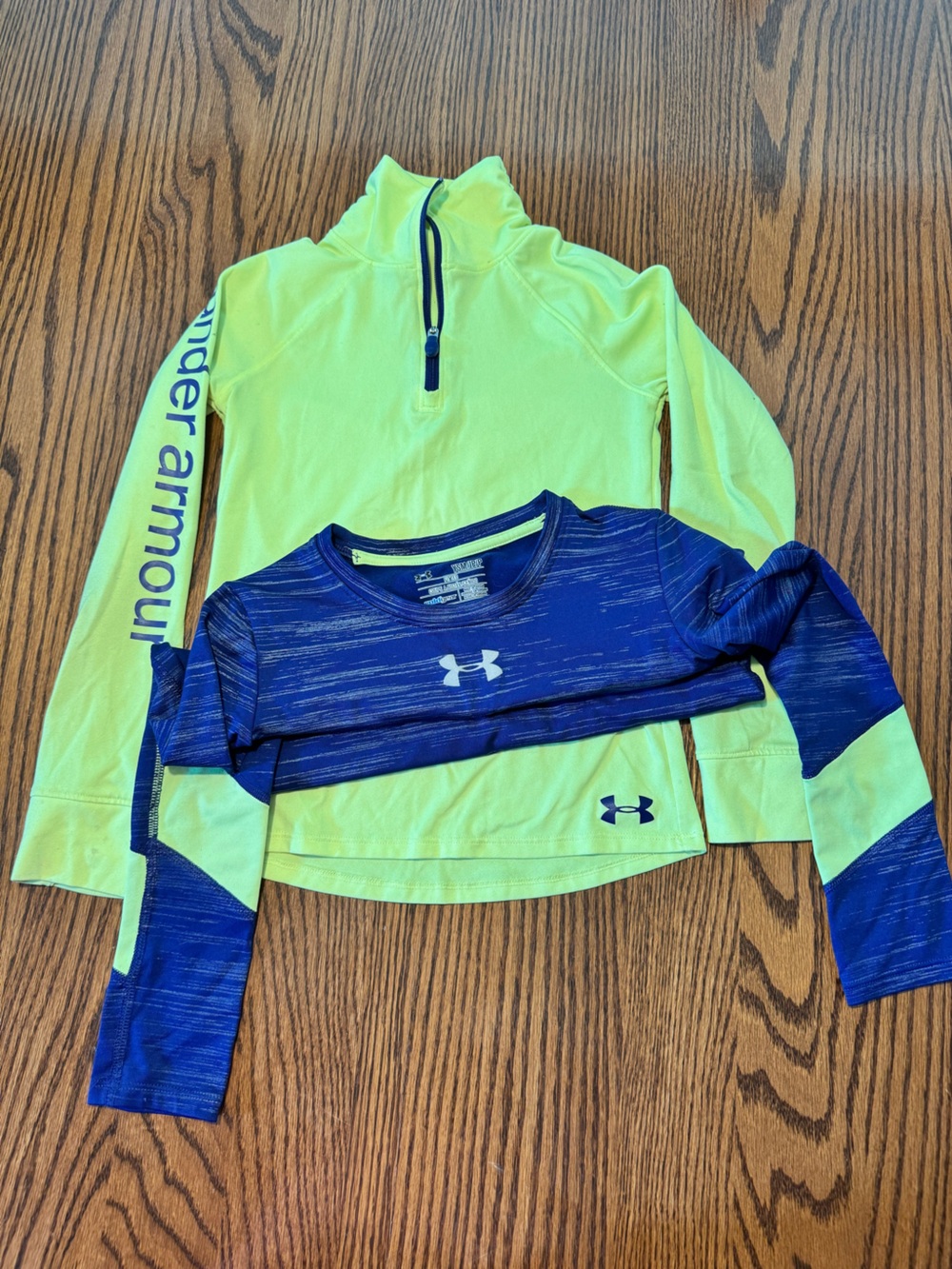 Under Armour Girls' Neon Yellow & purple Long Sleeve Active Tops size YS